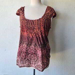 Liz Claiborne Axcess Y2k Ombre Paisley Fairy Boho Top L Blouse Sleeveless Shirt